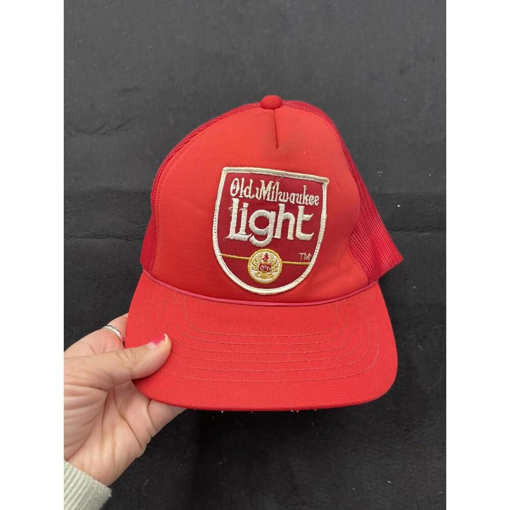 Vintage 80s Old Milwaukee Light Beer Patch Trucker‎ Mesh Snapback Hat H43